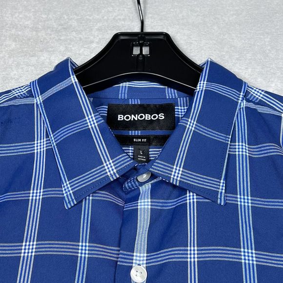 Bonobos Shirt Mens Large Blue Plaid Button Up Slim Fit Long Sleeves Lightweight - Picture 2 of 14